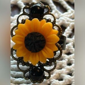 Yellow Sunflower Antique Style Ring